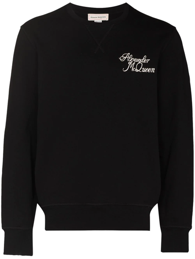 Alexander Mcqueen Cotton Sweatshirt With Contrasting Graphic Print In Black