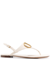 Valentino Garavani Vlogo Signature Flat Leather Sandals In Ivory