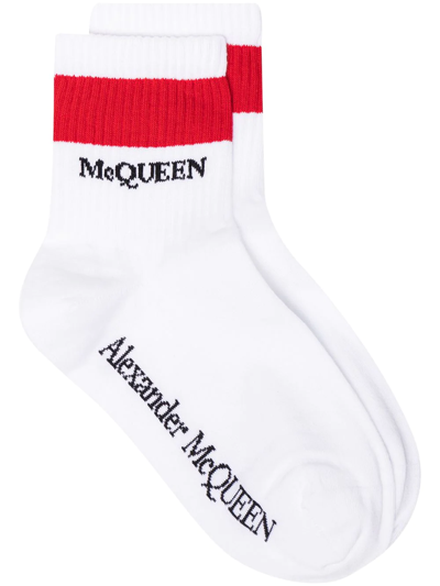 Alexander Mcqueen Stripe-trim Logo Socks In White