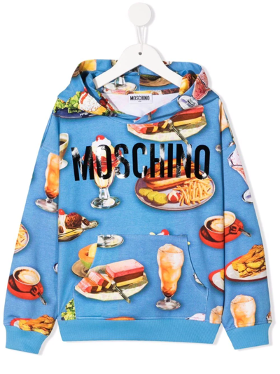 Moschino Kids' Fast Food Logo-print Relaxed Hoodie In Blue