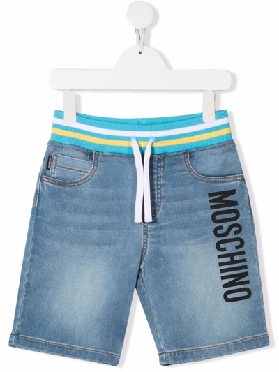 Moschino Kids Denim Striped-waistband Shorts (4-14 Years) In Blue