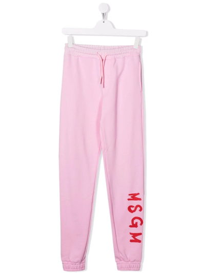 Msgm Teen Logo-print Cotton Track Pants In Pink