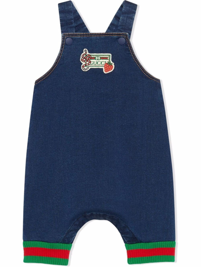 Gucci Baby Navy Denim Logo Dungarees In Blue
