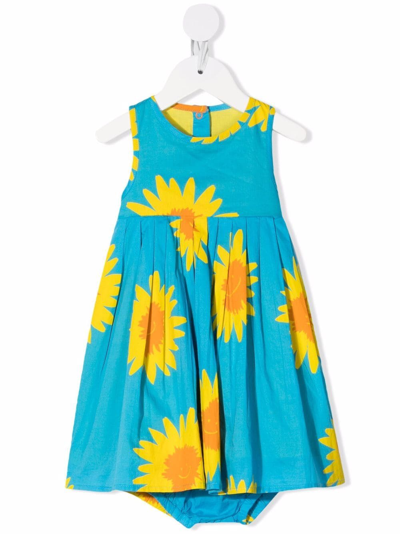 Stella Mccartney Babies' Sunflower-print Sleeveless Dress In Blue