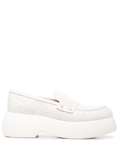 Agl Attilio Giusti Leombruni Perforated-design Platform Loafers In White