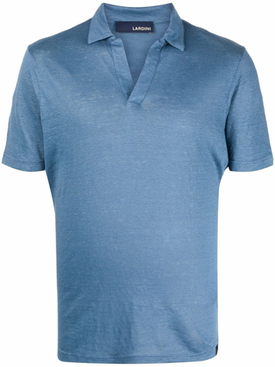 Lardini Open-neck Linen Polo Shirt In Blue