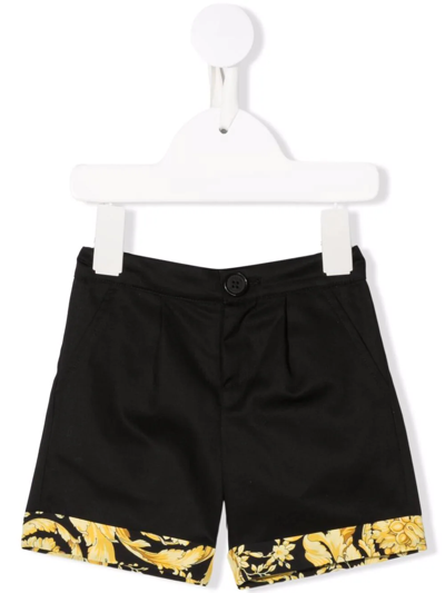 Versace Babies' Barocco-print Trim Shorts In Black