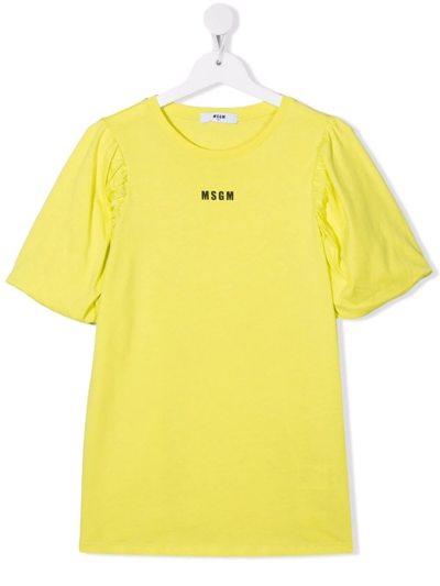 Msgm Teen Logo-print Cotton T-shirt In Yellow