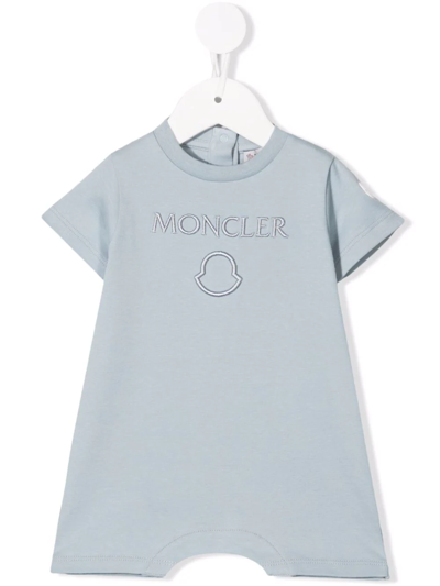 Moncler Babies' Embroidered-logo Romper In Blue