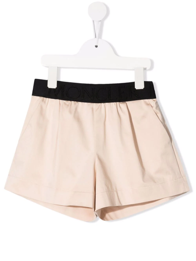 Moncler Kids' Cotton Shorts In Nude & Neutrals