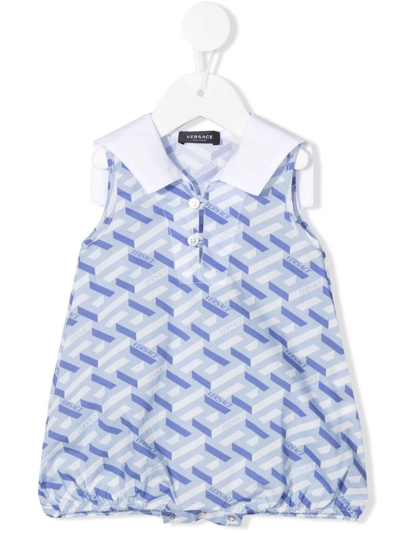 Versace Babies' Monogram-pattern Print Romper In Blue