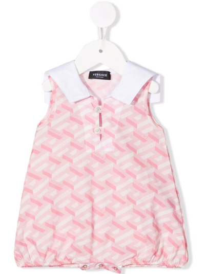 Versace Babies' Monogram-print Romper In Pink