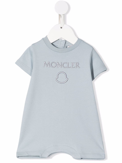 Moncler Babies' Embroidered-logo Cotton Shorties In Blue