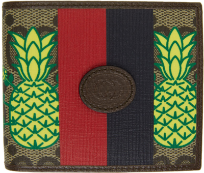 Gucci Pineapple Logo Coated Canvas Wallet In Beige,multi