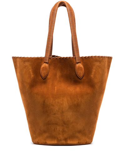 Khaite Osa Medium Calf Suede Shopper Tote Bag In Brown