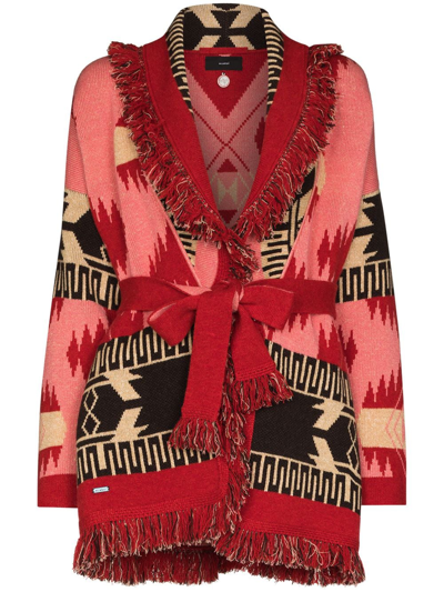 Alanui Pink Cashmere Blend Icon Jacquard Cardigan In Red,pink,beige