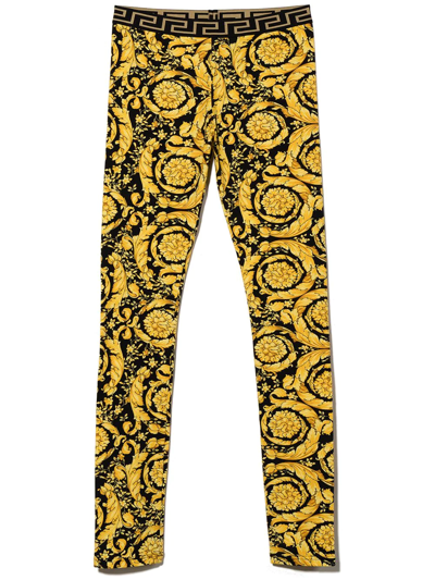 Versace Barocco-print Cotton-blend Leggings In Black