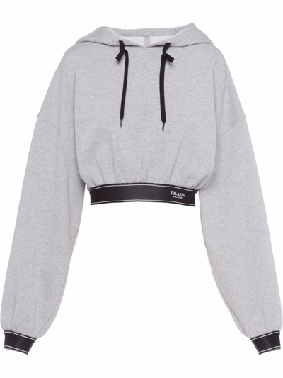 Prada Cropped Logo-tape Sweatshirt In Grey