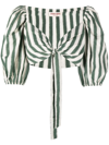 Emporio Sirenuse Thaia Ikat Cropped Tie-front Striped Cotton Top In Green