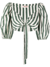 EMPORIO SIRENUSE THAIA STRIPED LINEN CROP TOP