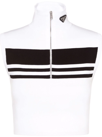 Prada Logo-plaque Knitted Crop Top In White