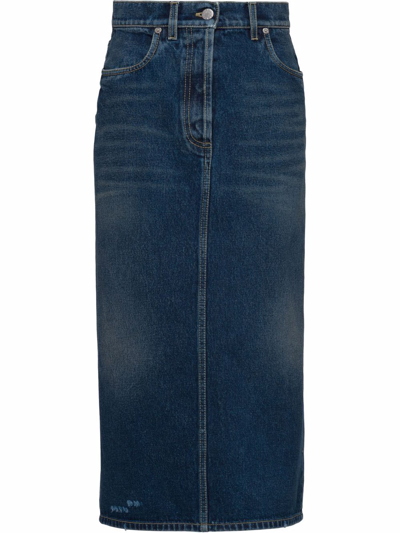 Prada Denim Midi Skirt In Blue