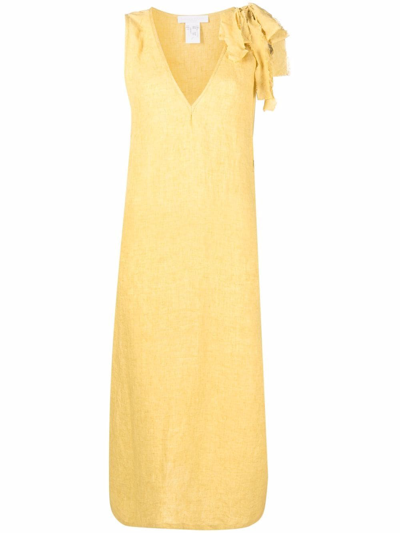 Fabiana Filippi Longline V-neck Linen Top In Yellow