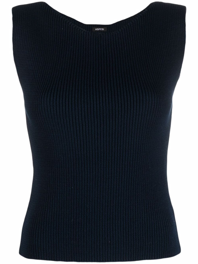 Aspesi Ribbed-knit Waistcoat Top In Blue