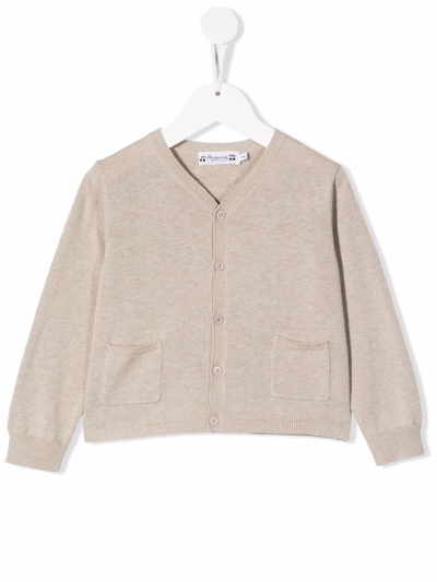 Bonpoint Babies' Ribbed-knit Long-sleeved Cardigan In Neutrals
