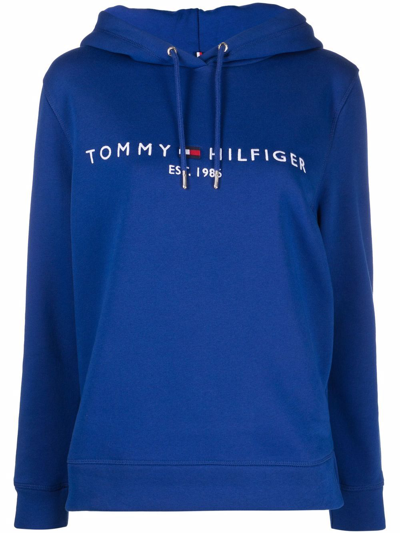 Tommy Hilfiger Logo-embroidered Pullover Hoodie In Midnight Blue