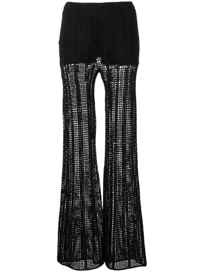 Dion Lee Crochet-knit Flared Trousers In Black