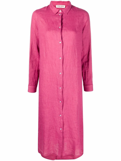 Le Sirenuse Linen Midi Shirt Dress In Pink