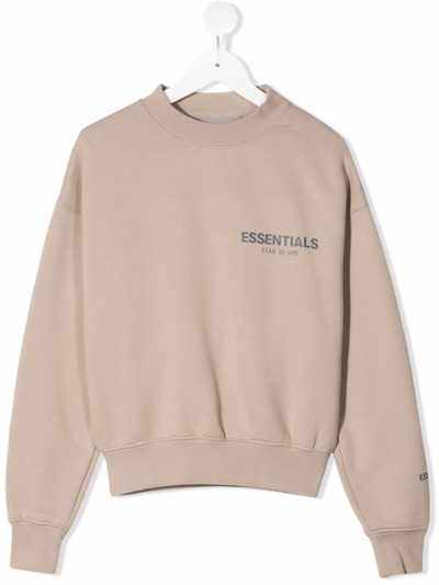 Essentials Kids' Logo-print Fleece Sweatshirt In Neutrals