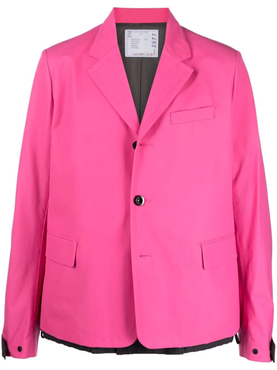 Sacai Gabardine-trimmed Unstructured Cotton-canvas Blazer In Pink