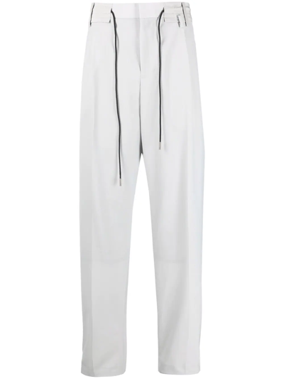 Sacai Drawstring-waist Straight-leg Trousers In Grey
