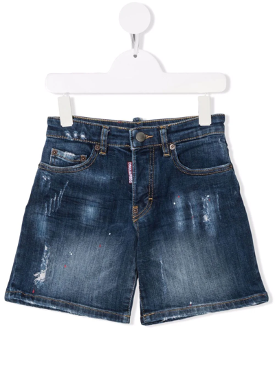 Dsquared2 Kids' Distressed Denim Shorts In Blue