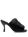 Gia Borghini Womans Scuba And Black Leather Puffy Mules With Velcro Closure In Black