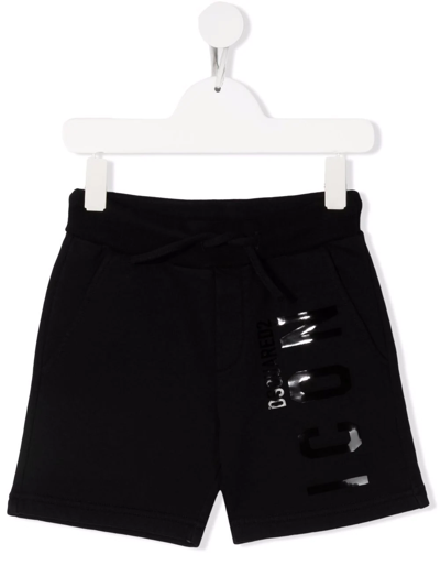 Dsquared2 Teen Logo-print Cotton Shorts In Black