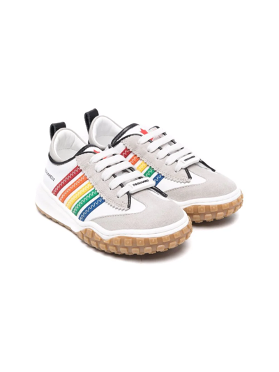 Dsquared2 Kids' Rainbow Stripe-print Lace-up Trainers In White
