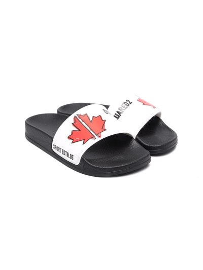 Dsquared2 Kids' Logo-print Open-toe Slides In White