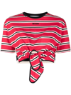 Msgm Striped Tie-waist T-shirt In Red