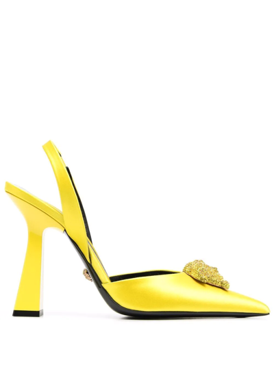 Versace La Medusa Slingback Pointed Toe Pump In Sunset Yellow