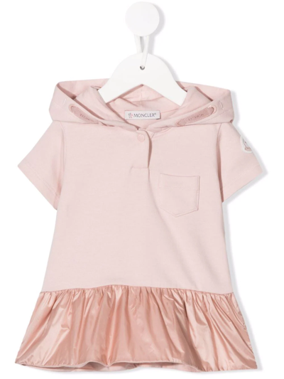 Moncler Babies' Hooded Ruffle-trim Cotton Dress In Rosa
