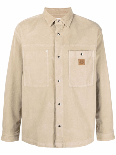 Kenzo Logo-patch Cotton Shirt In Neutro