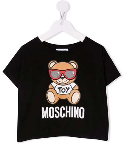 Moschino Teen Teddy Bear Cotton T-shirt In Nero
