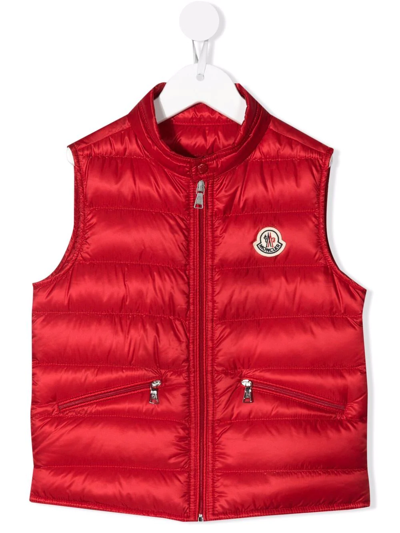 Moncler Kids' Logo-patch Quilted Gilet In Red
