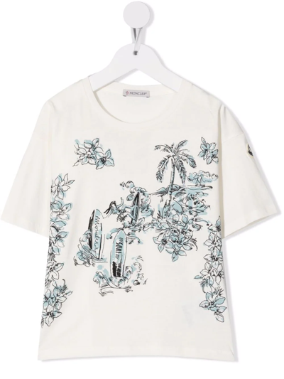 Moncler Kids' Sketch-print Cotton T-shirt In White