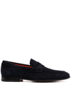 Santoni Suede Penny Loafers In Blue