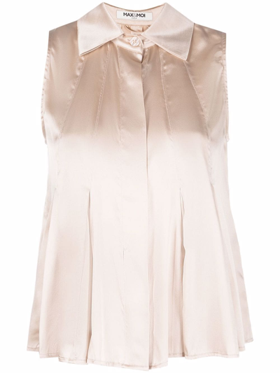 Max & Moi Classic-collar Sleeveless Blouse In Nude