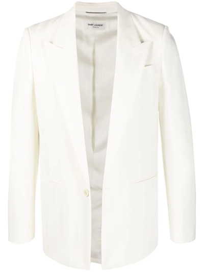 Saint Laurent Single-breasted Floral-jacquard Wool-blend Blazer In White
